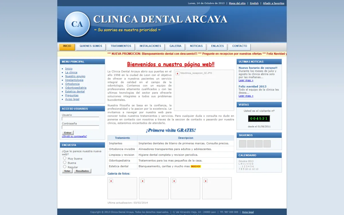 Web antigua de ejemplo de clínica dental