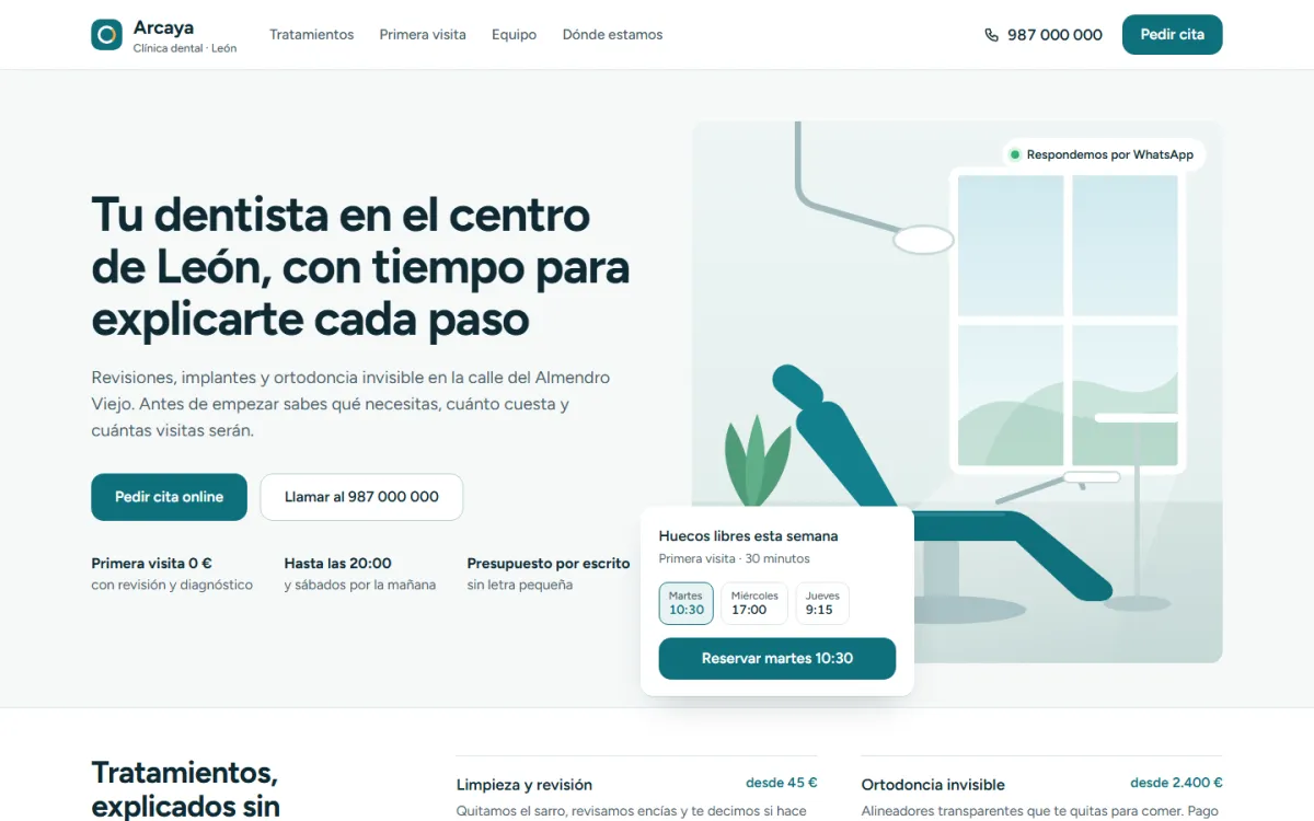 La misma web rediseñada con el estilo Clínico limpio