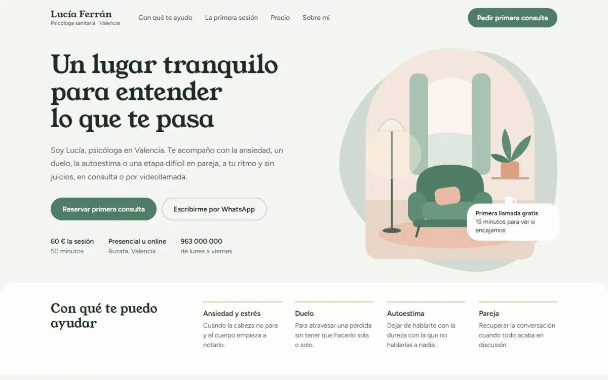 La misma web rediseñada con el estilo Bienestar fluido