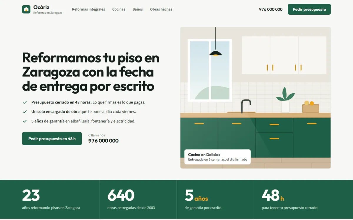 La misma web rediseñada con el estilo Sólido y de confianza