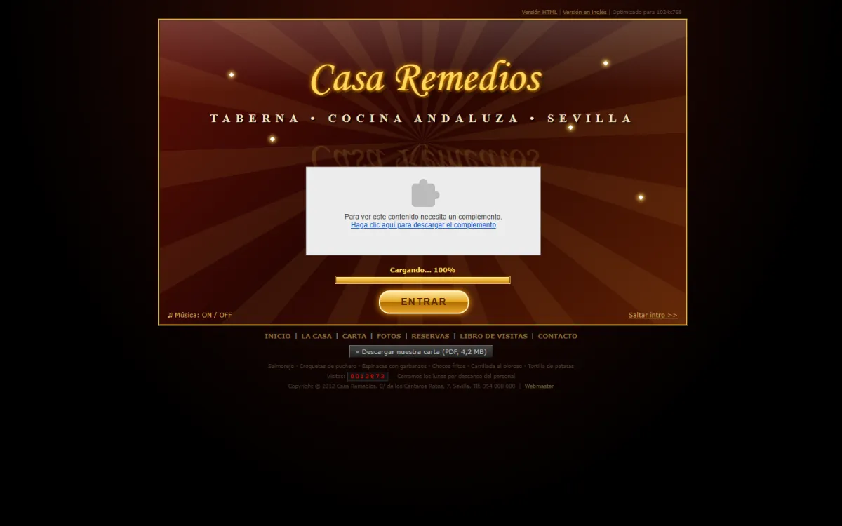 Web antigua de ejemplo de bar de tapas / restaurante