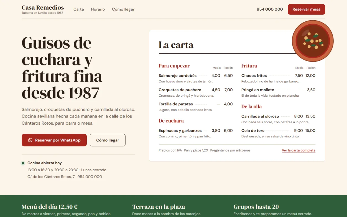 La misma web rediseñada con el estilo Gastronómico