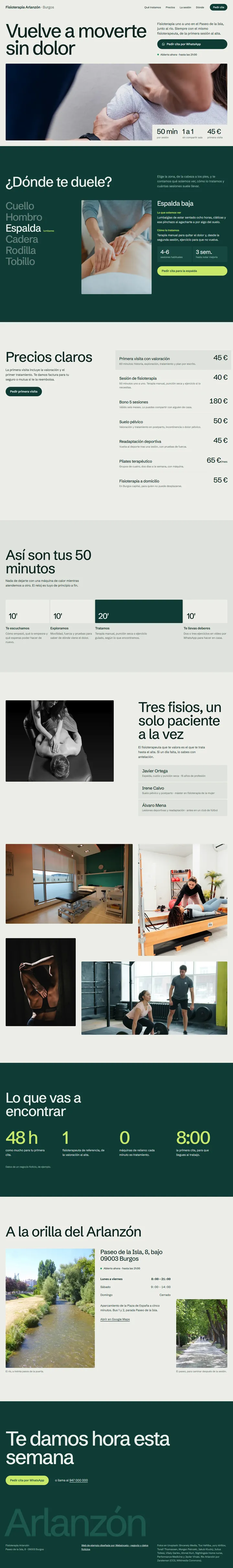 Web de ejemplo completa de Fisioterapia Arlanzón (clínica de fisioterapia)