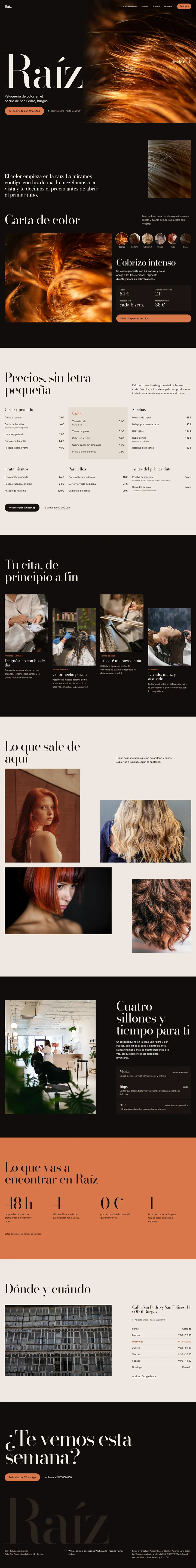 Web de ejemplo completa de Raíz (peluquería)