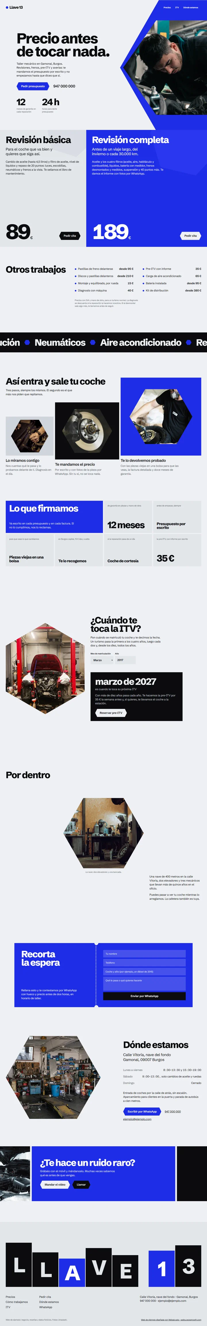 Web de ejemplo completa de Llave 13 (taller mecánico)